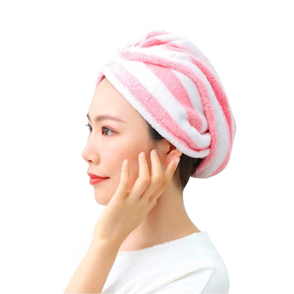 ORBITORA Pack of 2 - Warp Absorbent Hair Drying Microfiber Head, Super Absorbent Towel Cap Salon Towel Quick Dry Shower Hair Towel Wrap with Button for Women 1