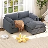 Xbro Canapé d’Angle Modulable 2 Places 167 cm, Assise Profonde en Velours Côtelé avec Repose-Pieds, Canapé en L Confortable pour Salon et Studio, Gris Foncé