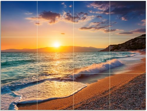Tile Mural Sunset Sea Beach Sand Sky Pattern A569 Kitchen Bathroom Shower Wall Backsplash Splashback 4x3 6