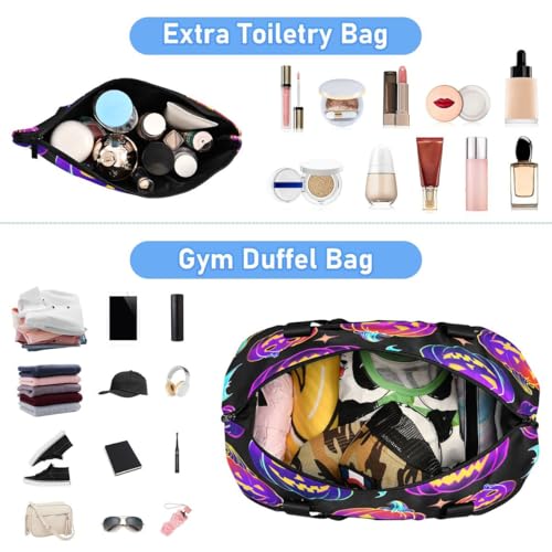 ALAZA Blue Pumpkin Bat Duffel Bag with Shoe Compartment Tote Bag Weekender Overnight Bag with Wet Pocket for Travel,Gym,Yoga,Swimming4