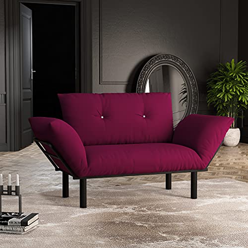 Ht Design Extra Wide Modern Loveseat Futon For Living Rooms And Bedroom, Removable Back And Seat Cushion, Small Size Furniture For Guest Room Studio Apartments, Fuscia #TOP3
