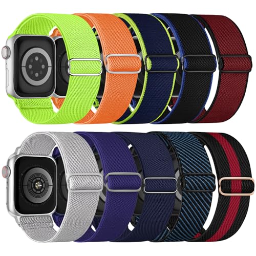 Image of 10 Pack Stretchy Bands Compatible with Apple Watch Band 40mm 38mm 41mm 42mm 44mm 45mm 46mm 49mm Women Men, Nylon Solo Loop Elastic Sport Straps for iWatch Series 11 10 9 8 7 6 5 4 SE 3 Ultra