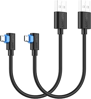 SUNGUY Right Angle Micro USB Cable Short Reversible Micro Connector Fast Charging Data Sync Lead for Samsung Galaxy S6 S7 Edge S5 Note 4,Moto G5 Plus,Kindle - Black (0.3m*2)
