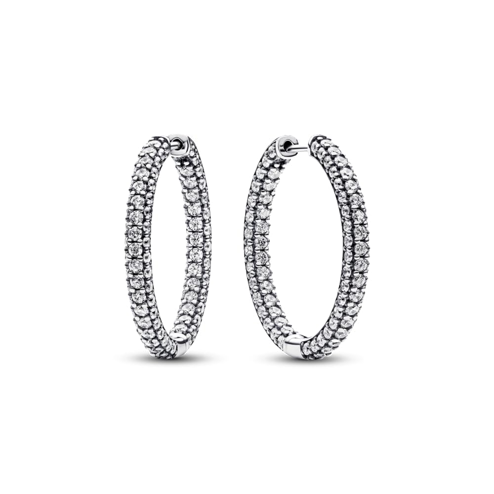 PANDORA Timeless Orecchini pendenti in argento Sterling con zirconia cubica trasparente, Cerchi