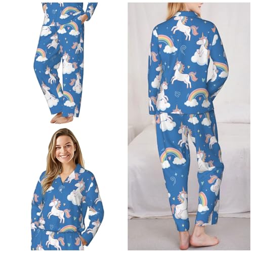 Image of Women'S Long Sleeve Pajama Set Soft Loungewear Button-Down Top & Elastic Waist Pants S- 2XL