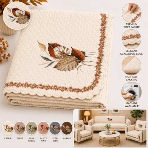 Image of ONAVH Presents Quilted Sofa Cover Set 5 Seater for Living Room - 3 Seater & 1+1 Seater Sofa Slip Covers for Home - Premium Furniture Protector Panels for Sofa Couch Office, 10 Pieces