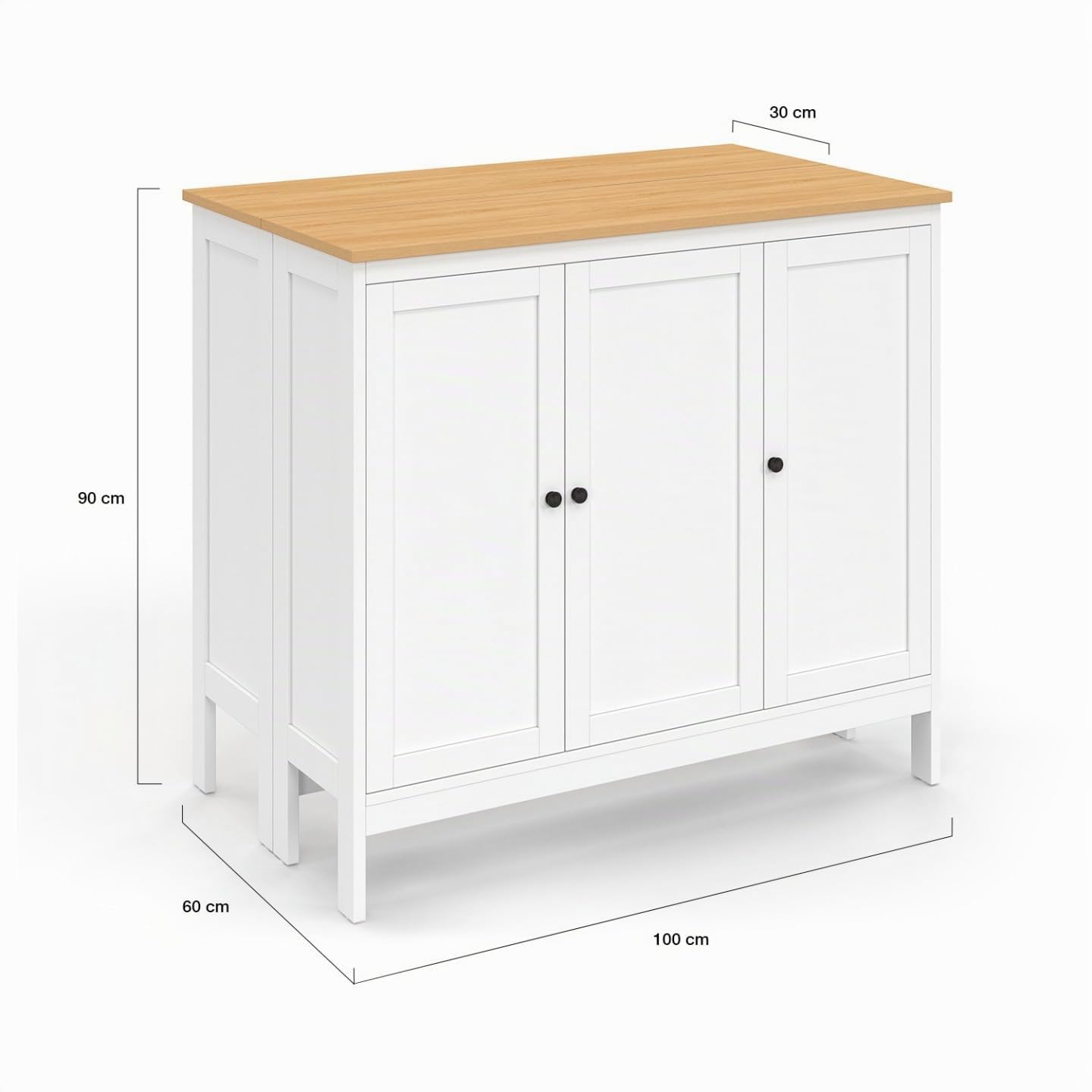 IDMarket – Conjunto de mesa de bar ilot Aquiles y 2 taburetes madera blanca bandeja forma haya