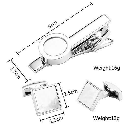 AmDxD Tie Clips met bijpassende manchetknopen witte geometrie manchetknopen en Tie Clip Set roestvrij staal Tie Clip Gift Set 1.5x1.5CM - Image 3