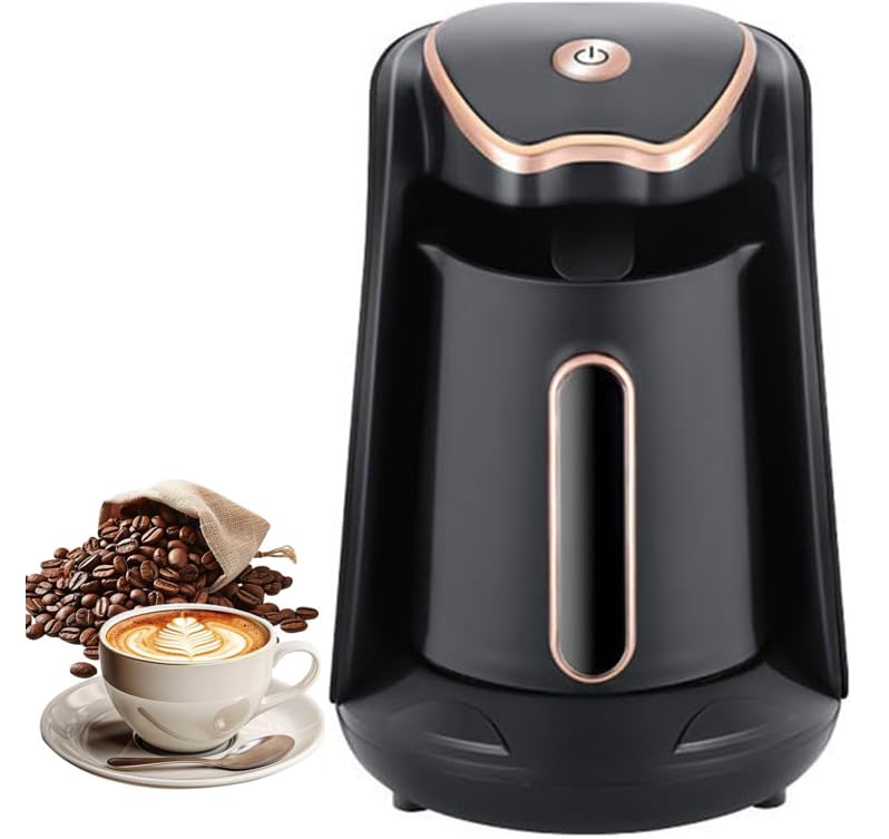 One-Touch Electric Turkish Coffee Pot 400 W and 600W Automatic Turkish Coffee Machine With 1-4 Cups Capacity All Copper Heating Pointers for Home turkish coffee machine 220V (Black 600W)