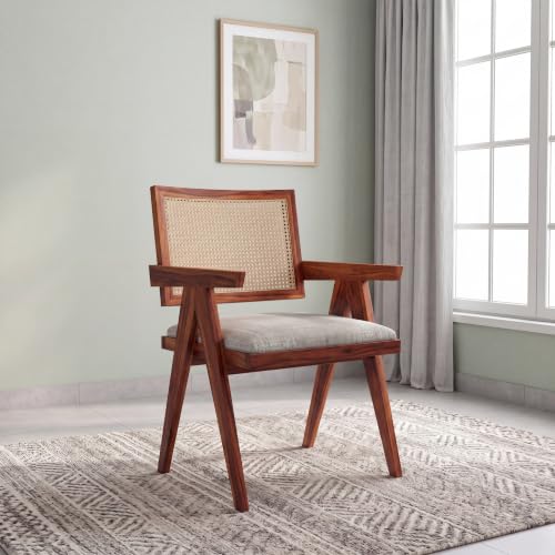 STRATA FURNITURE Solid Sheesham Wood Arm Chair with Cushioned Sea...