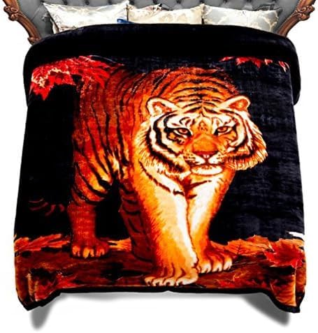 JML Raschel Fleece Blanket King, 10.5 lbs, 87' x 94', 2 Ply Reversible Soft Thick Warm Microfiber Breathable Korean Style Fleece Blanket Heavy for Winter (A&B Animal Printed Tigers)
