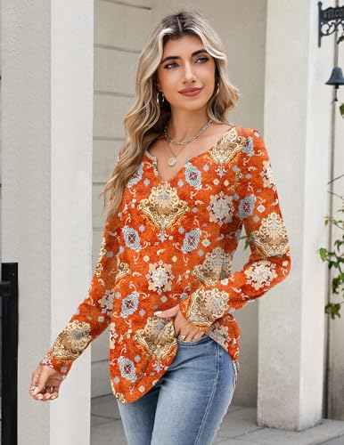 Image of Zeagoo Long Sleeve Shirts for Women Fall Tops Casual Dressy V Neck Blouses Boho Tunic Western Clothes Vacation Outfits