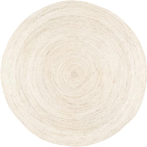Image of Natural Jute Rounds Rug - Vibrant Color Handwoven Area Carpet for Living Room, Bedroom & Boho Decor - Eco-Friendly Circular Mat - Multiple Sizes & Colors -(Off White, 2x2 feet
