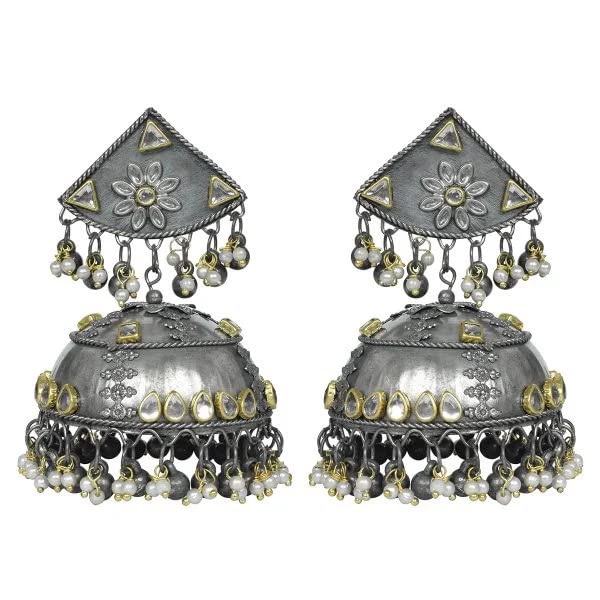 Dulcett Oxidised Silver and Gold Jhumka, Black Metal Jhumka With Pearls, Big Jhumka With Kundan Work, Matte Finish Jhumka, Afghani Jhumka, Gold and Silver Jhumka Earrings for Women and Girls. (B0BH532LJZ) Amazon Price History, Amazon Price Tracker