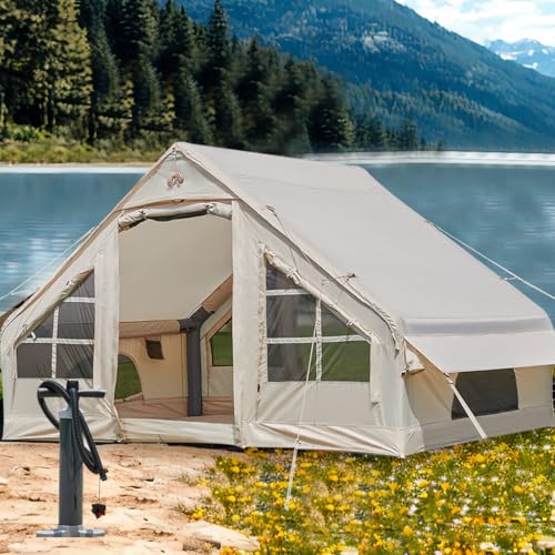 Inflatable Tent with Pump, 4-6 Person Glamping Camping Tents House, Easy Setup Blow Up Family Tents...