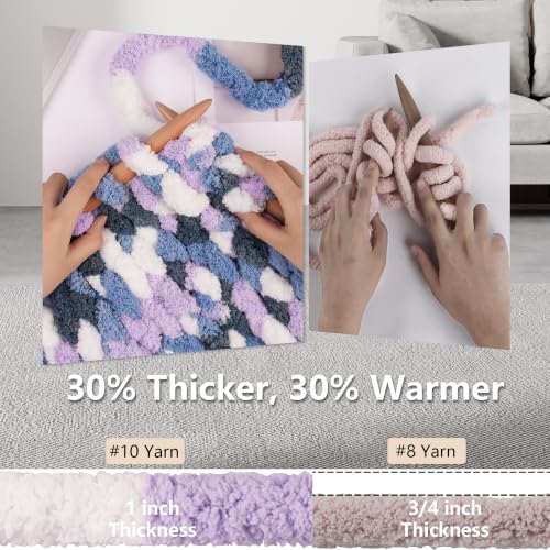 Image of Cozyful Chunky Yarn for Hand Knitting - #10 Chunky Chenille Blanket Yarn, Jumbo Big Thick Chunky Yarns for Crocheting, Tie Dye Bulky Knit Yarns, 8 Skein (20 yds 8 oz Each Skein), Multi Blue&Purple