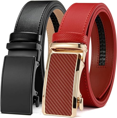 Image of DOOPAI Men's Ratchet Leather Belt Set - 2 Pack Sliding Belt Adjustable For Gift Mens Dress Casual 1 3 /8 inch,Cut for Fit