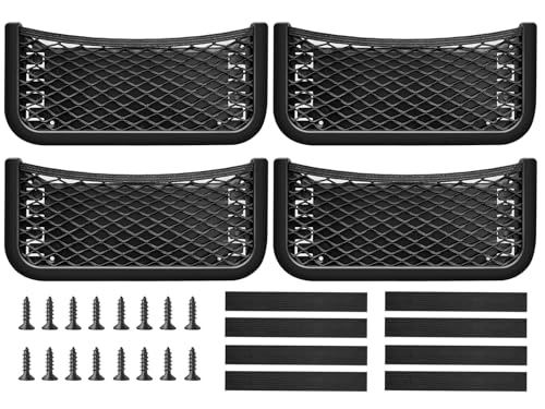 4 Stück Auto Aufbewahrungsnetz, Selbstklebendes Auto Ablagenetz, 26 x 12 cm Kofferraum Netztasche, Universelles Netztasche mit Gummiband und Schraube für Wohnmobil Wohnwagen Camper