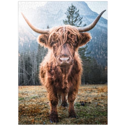 MyPuzzle Highland Cattle in The Italian Dolomites - Puzzle premium de 1000 piezas para adultos miniatura 1