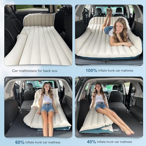 Ciremiv Auto Matratze mit Doppelseitiger, Dicker Beflockung,Auto Luftmatratze mit Pumpe und Eingebautem Kissen/Auslaufsichere, Bequeme, Langlebige Autobett,Car Bed für Autocamping, Roadtrip