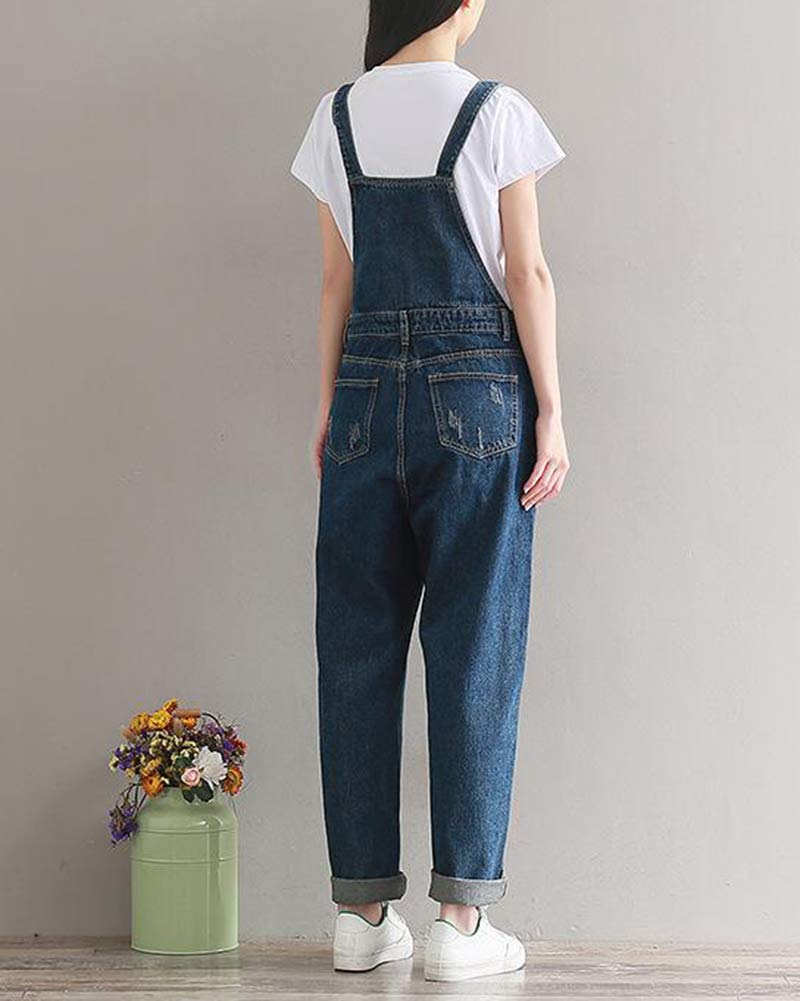 DAIHAN Donna Salopette in Jeans Tuta Jumpsuit Pantaloni Harem Dungarees Gambe Grandi Baggy Eleganti Sciolto