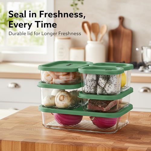 Image of AGARO Elite Borosilicate Glass Container 6 Pcs Set, Fridge Stackable Storage Organizer, 310ml x2, 520ml x2, 750ml, 1200ml, Microwave Safe, BPA Free Kitchen Boxes, Store Cooked Food, Fruits, Snacks