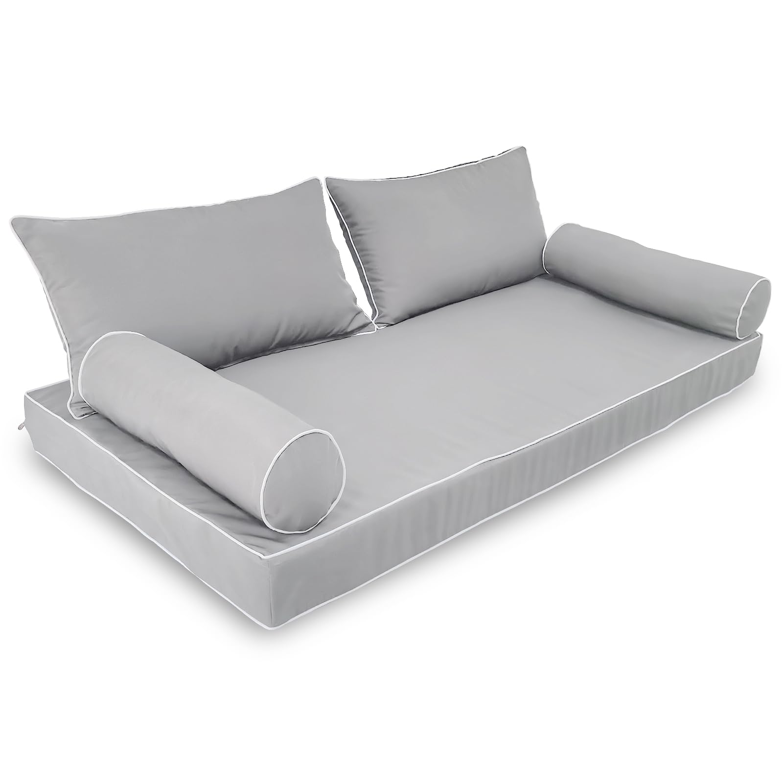 Outdoor Daybed Cushion Cover Twin, Twin Size Outdoor Daybed Mattress Bolster Pillow Fitted Sheet Cover (75 * 39 * 6in, Light Grey)
