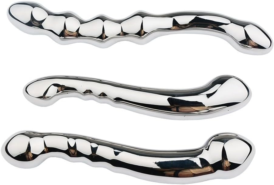 3 Styles of Stainless Steel Anal Dildo Double Ended Dildos, Waterproof Butt Plug Prostate Massager Dildo Adult Sex Toy for Women Men - 2 Heads, Silver