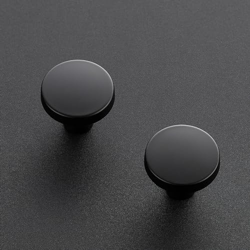 Image of Ravinte 5 Pack Single Hole Matte Black Cabinet Knobs Kitchen Cabinet Handles Solid Drawer Pulls Kitchen Cabinet Hardware Kitchen Flat Black Drawer Knobs Round Cabinet Drawer Handles