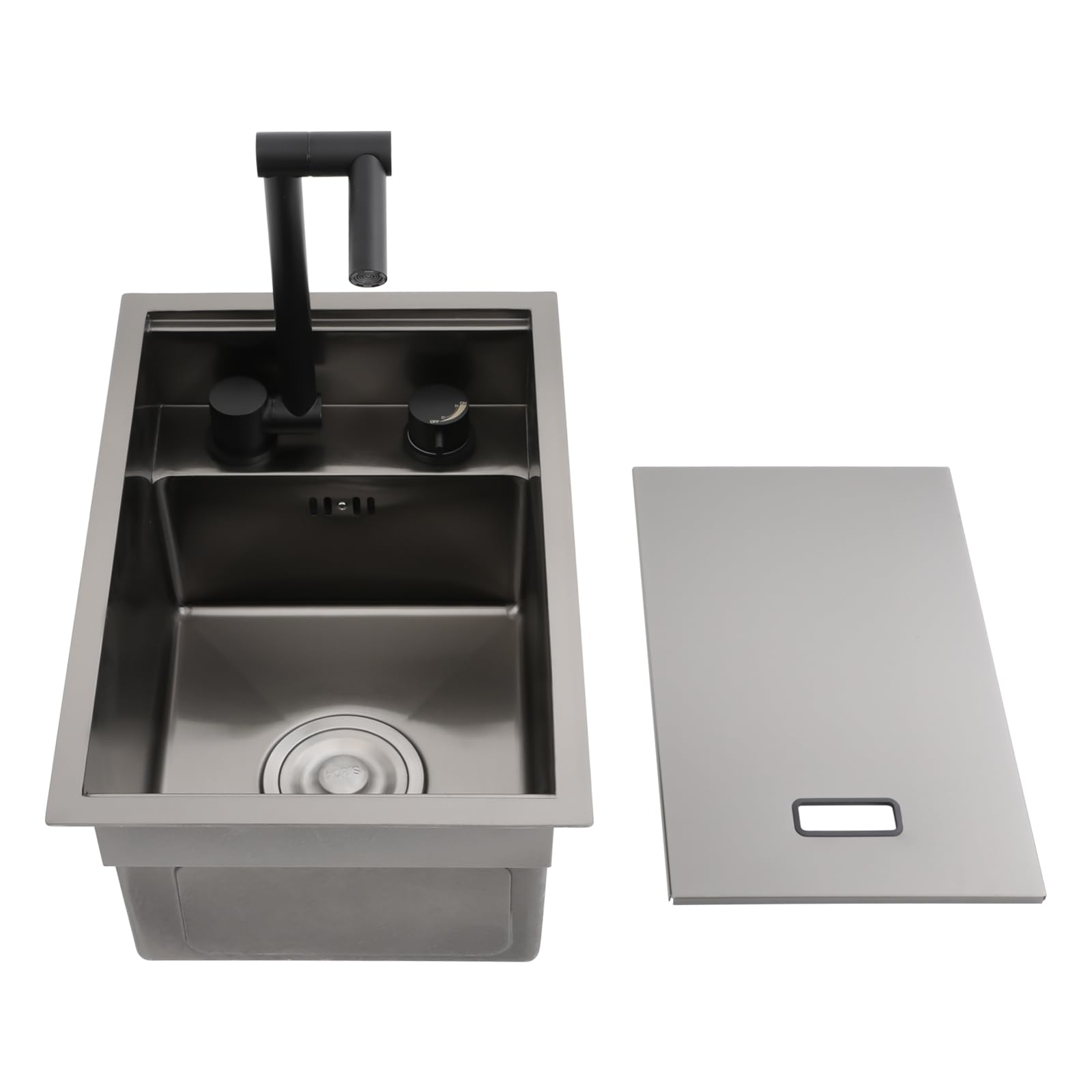Lave-linge en acier inoxydable gris avec couvercle, évier de cuisine caché, robinet chaud et froid pliable à 360°, évier simple 45 x 30 x 23 cm, pour usage domestique et cuisine commerciale