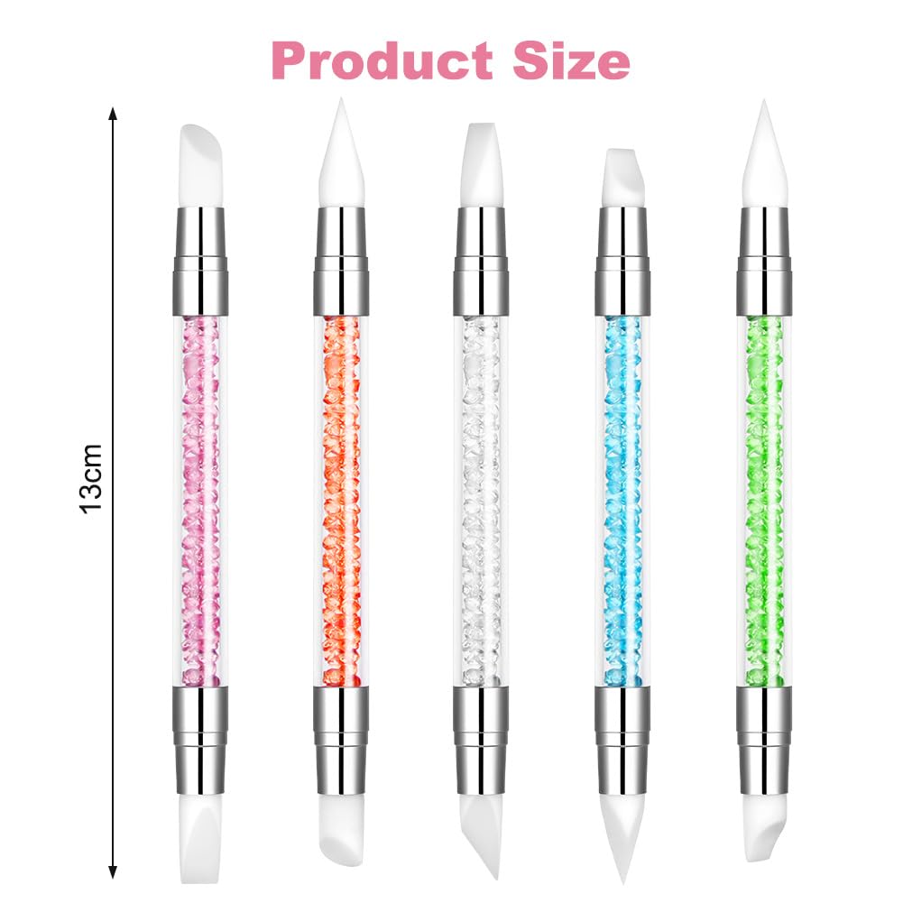 Pennelli in Silicone per Unghie, 5 Pezzi Pennelli in Nail Art con due punte Pennello, Nail Art Sculpture Pen, per intaglio per unghie in gel Strumenti per nail art, per nail art DIY