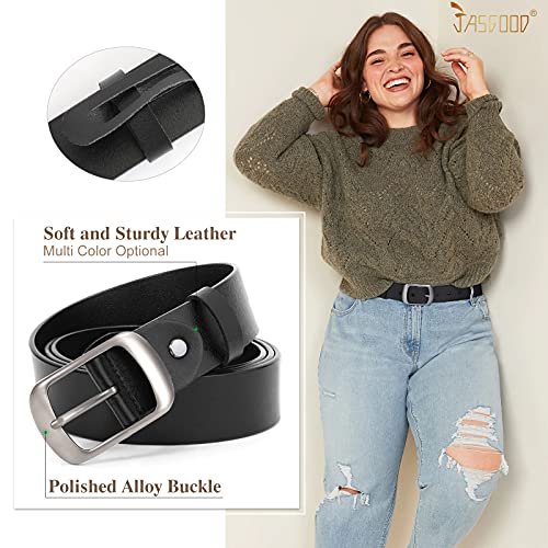 JASGOOD Plus Size Women Leather Belt Black Casual Waist Belt for Jeans Pants with Metal Pin Buckle2