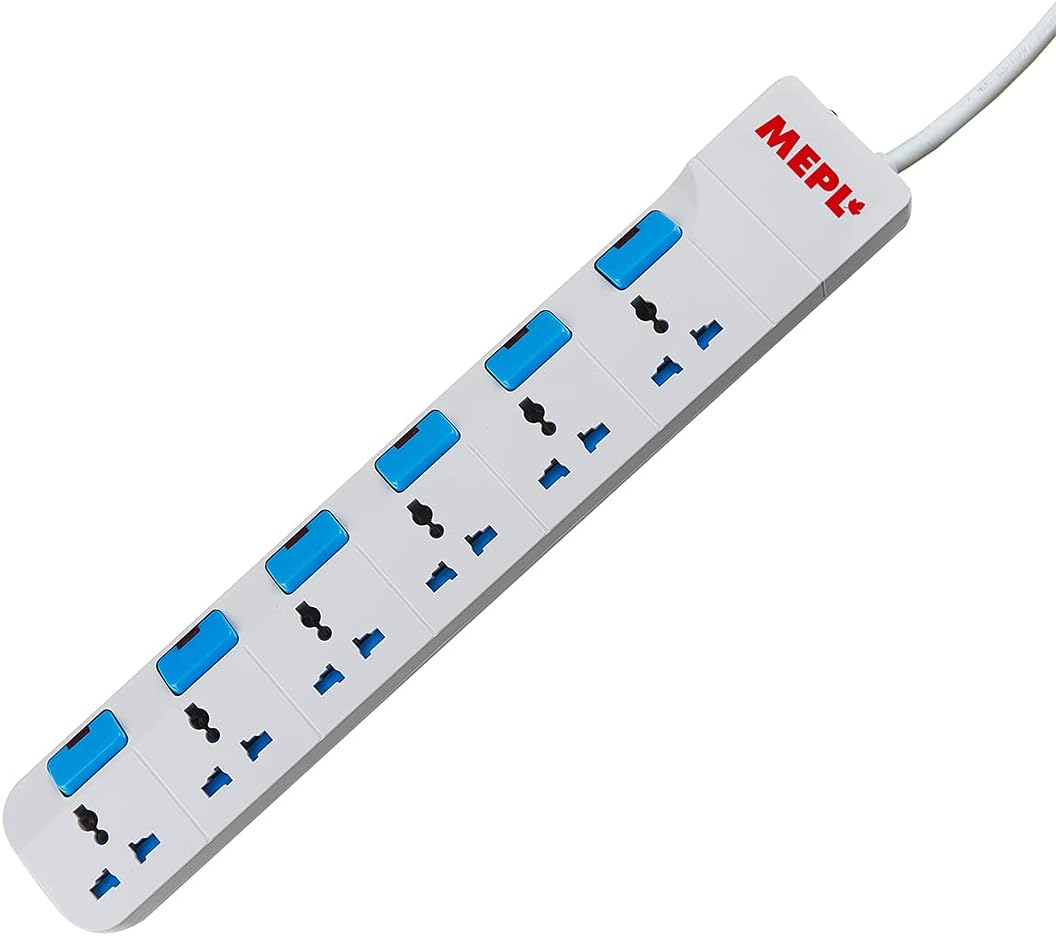 MEPL Universal 6 Socket Surge Protector Extension Board with On/Off Button, LED Indicator and Shock Proof Safety Shutter (2 Meter : 6.5 Feet Strong Wire)