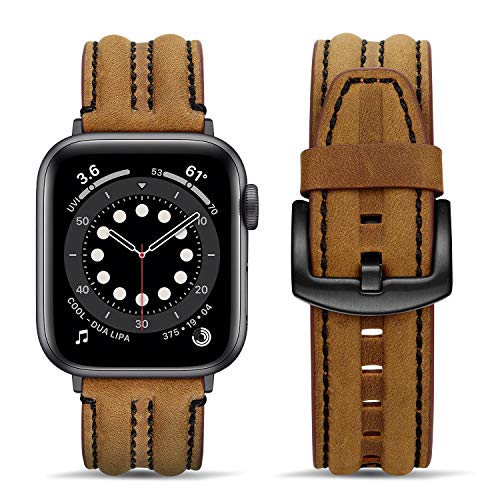 Tasikar Correas Compatible con Correa Apple Watch 42mm(Series 10) 41mm 40mm 38mm, Banda de Reemplazo de Cuero Genuino Compatible con iWatch SE Series 10 9 8 7 6 5 4 3 2 1 (Marrón)