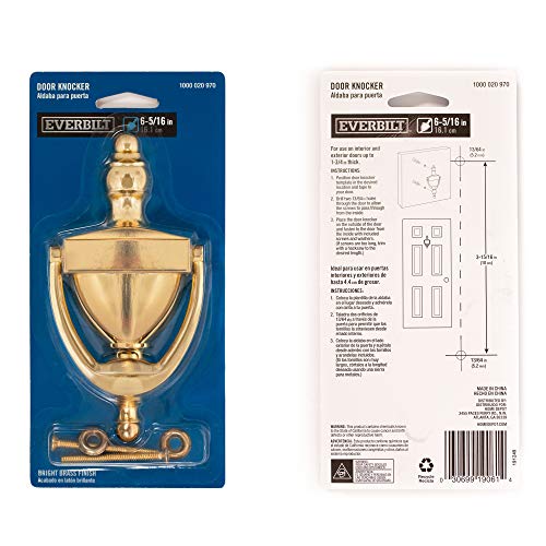 Everbilt 6-5/16 Inches Bright Brass Door Knocker - Steel Construction With A Decorative Finish - Heavy Duty Front Door Hardware With Screws #TOP3
