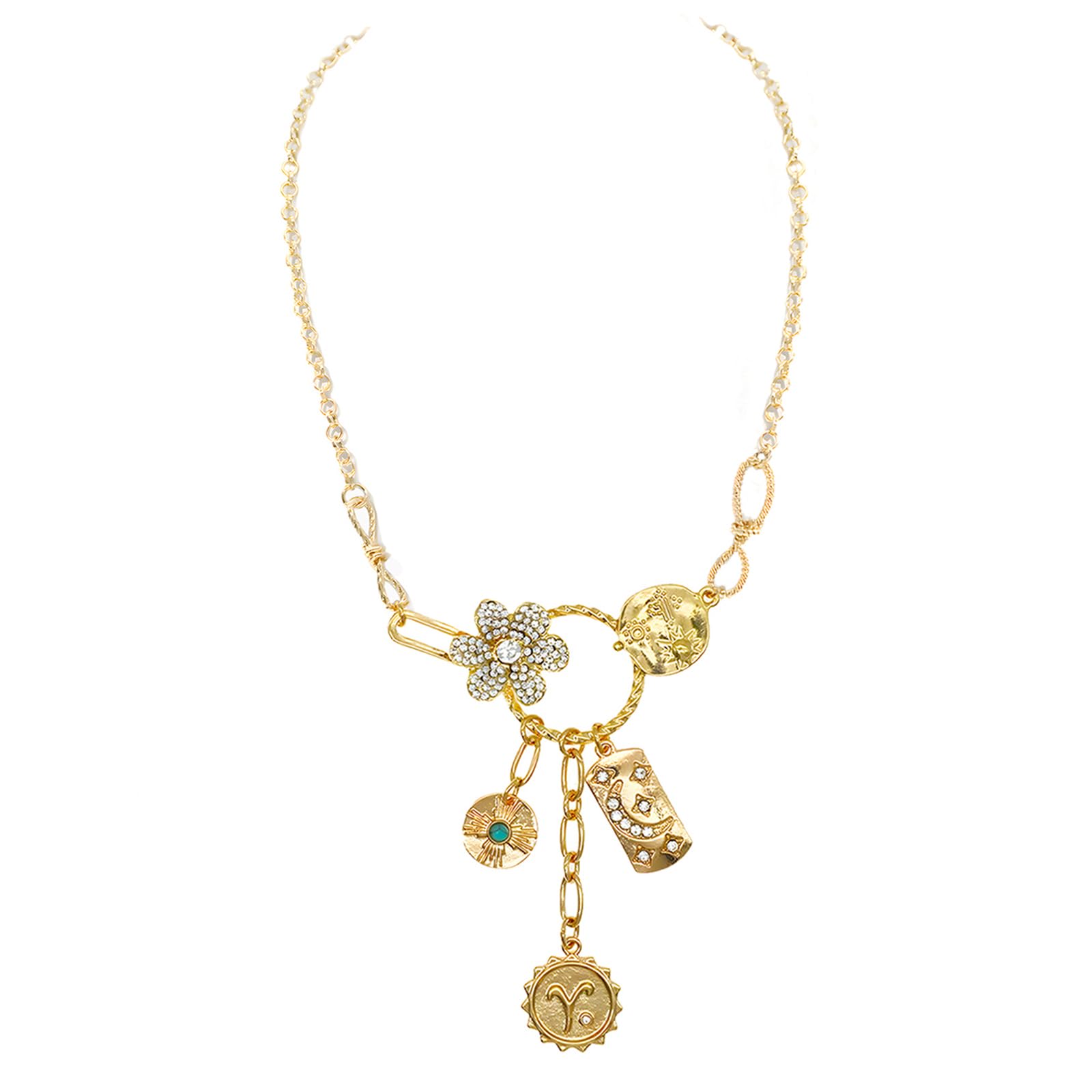 JNF Chunky Layer Heart Charm Necklace for Women Boho Heart Sun Flower Key Coins Charms Necklaces Paperclip Link Chain Necklace Y2K Statement Jewelry