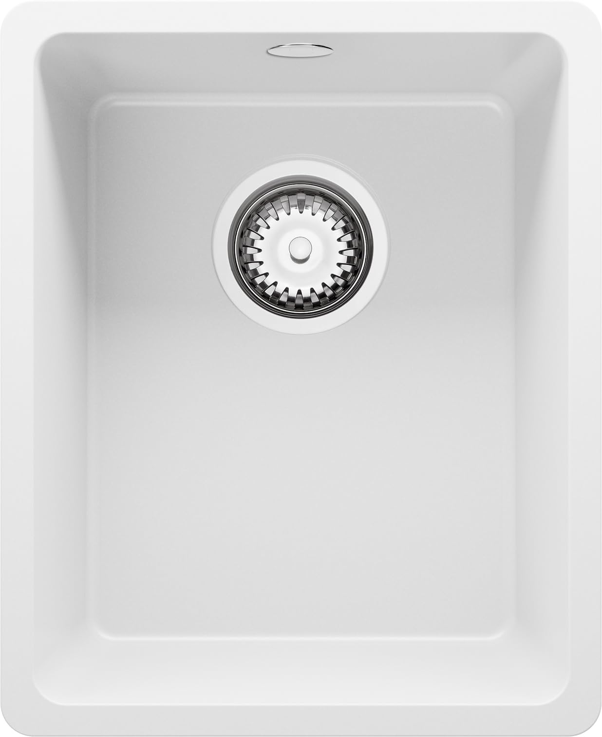 PRIMAGRAN Fregadero Cocina Blanco 36x44cm, Granito 1 Seno + Sifón, Sobre Encimera al Mueble 40cm - Venecia Easy Slim S002