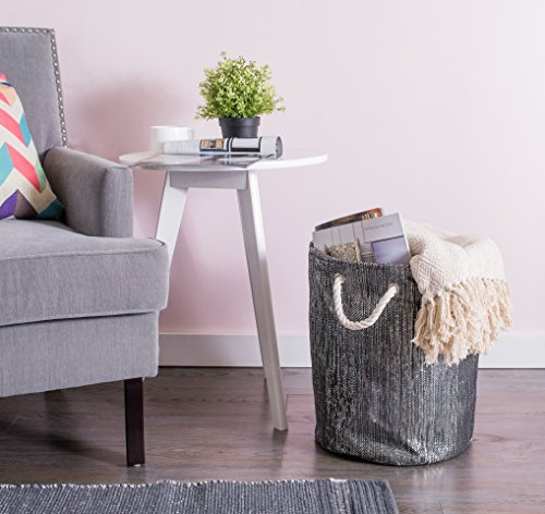 Dii Decorative Metallic Lurex Storage Basket, Collapsible & Convenient For Home Organizational Solutions (Large Round- 15X20), Black #TOP5