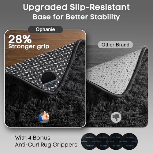 image for Ophanie Black Area Rugs for Bedroom Living Room, 4x6 Fluffy Fuzzy Shag