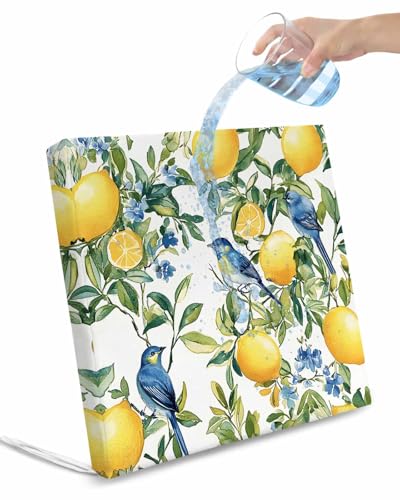 2 Pack Botanical Lemon Waterproof Cushion Covers with Ties, Outdoor Patio Chaise Lounge Chair Seat Cushion Slip Covers Replacement(Only Cover) Watercolor Blue Birds Green Leaves 20