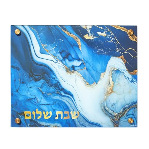 Tabla de cortar rectangular de vidrio 38 cm diseño mármol azul miniatura 1