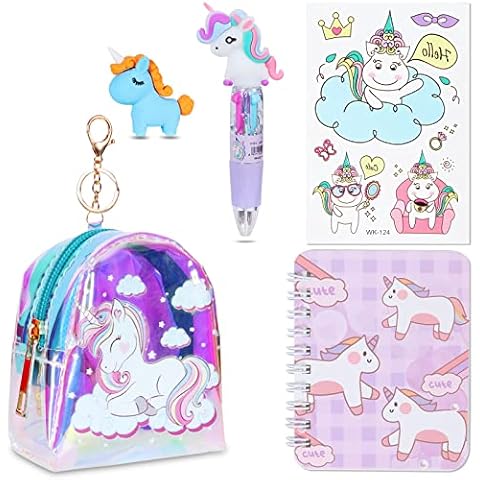 Yiran Little Purse Pendant Bag Set, Fidget Purse Toy Handbags Backpack with Keyring, Random Unicorn multicolor Pen, Unicorn Eraser, Unicorn Tatto or Sticker and Mini Diary Book, Gift for Girls Kids Cover