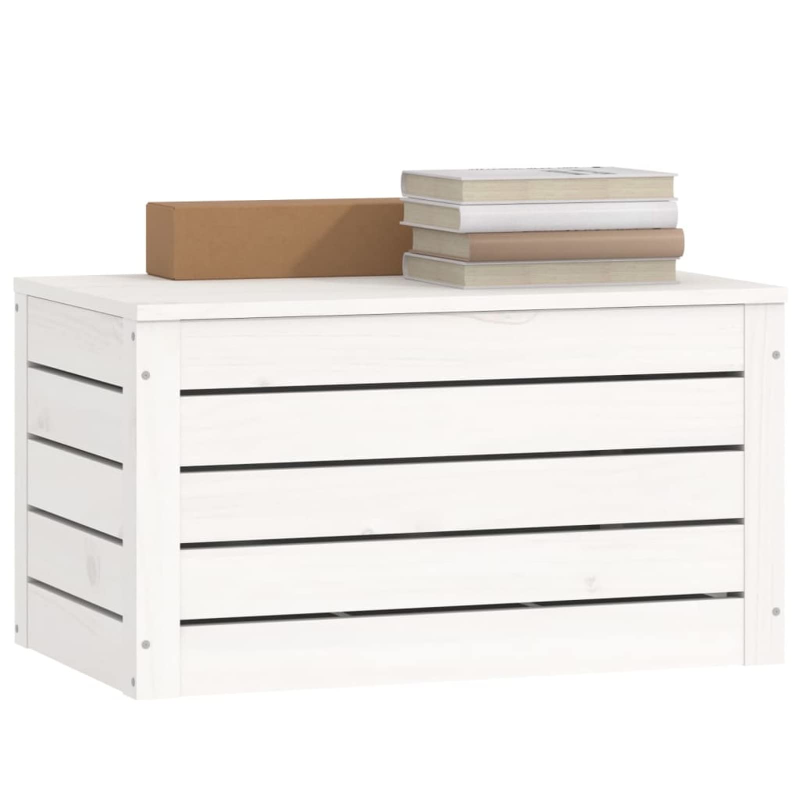Gecheer Baúl de almacenaje Caja de almacenaje Arcón Exterior Baúl Organizador Cofre de Cojines Cajón,Cajón de Jardín Balcón Patio Terraza Madera Maciza de Pino Blanco 59,5x36,5x33 cm