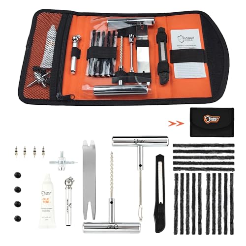 Professional 25-Piece Tire Repair Kit - Complete Emergency Kit for Car, Motorcycle. All-in-One Portable Oxford bag with Essential Tools & Step-by-Step Manual. Ready to Use, No Extra Purchase Needed.