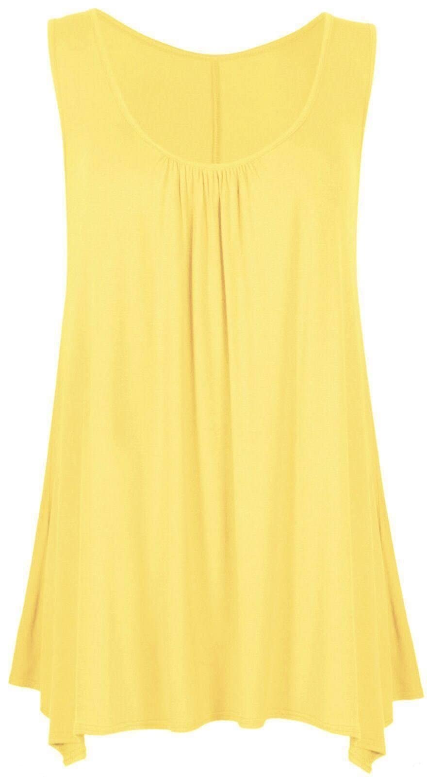 Crazy Girls Girls Yellow Crazy Womens Gathered Round Neck Stretch Swing Long Vest Flared Hanky Top (24-26, )