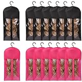 12PCS Wig Bag Hair Extension Holder Wig Storage Wig Holder for Multiple Wigs Hair Extension Hanger Hair Extension Storage Wig Organizer for Multiple Wigs (6PCS BLACK &6PCS HOT PINK)