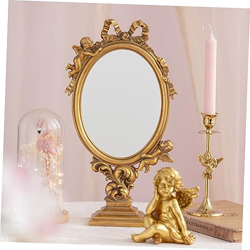 Espejo de maquillaje vintage Ipetboom 1pc elegante dorado miniatura 5