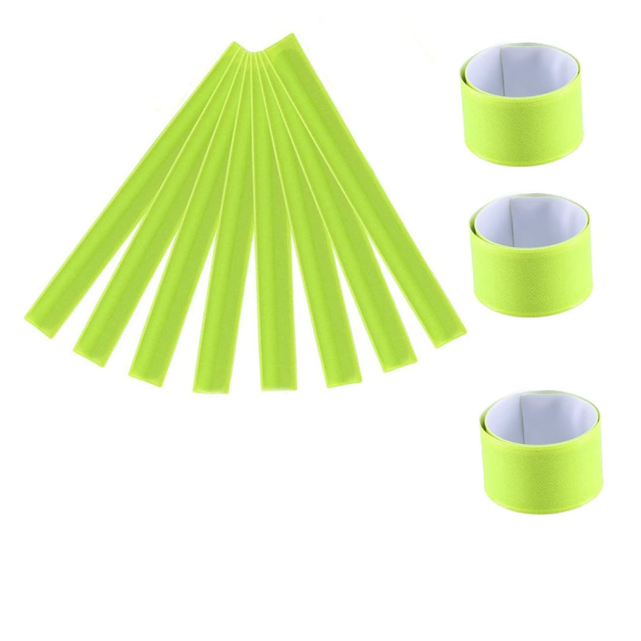 HONMEET 11Pcs Reflective Slap Bracelets for Night Running Fluorescent Green Wristbands for Safety Dark for Jogging Walking Hiking and Events