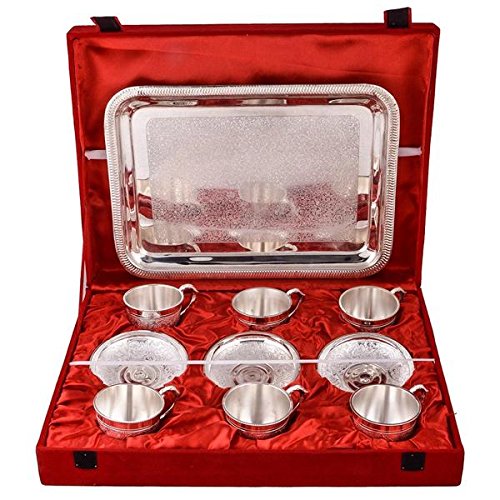 Tuzech Silver Plated 6 Cup Plate Set with Tray (13 in 1) Amazon.in Home & Kitchen