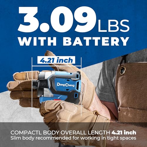 Image of Dong Cheng 20V 4.2 inch Compact Impact Driver, 1840in-lbs Torque, with 2 x 2.0Ah Batteries, 1 /4 inch Hex Chuck, 3200RPM, 4300IPM, Brushless Impact Driver for Cabinetry, Deck Building & HVAC Installation